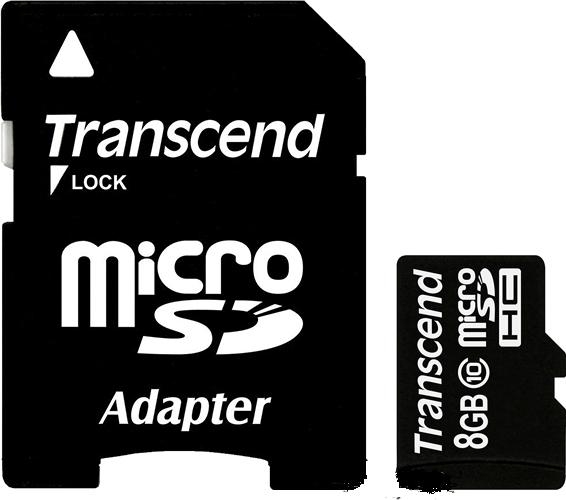 Transcend microSDHC 8Gb Class 10+SD adapter