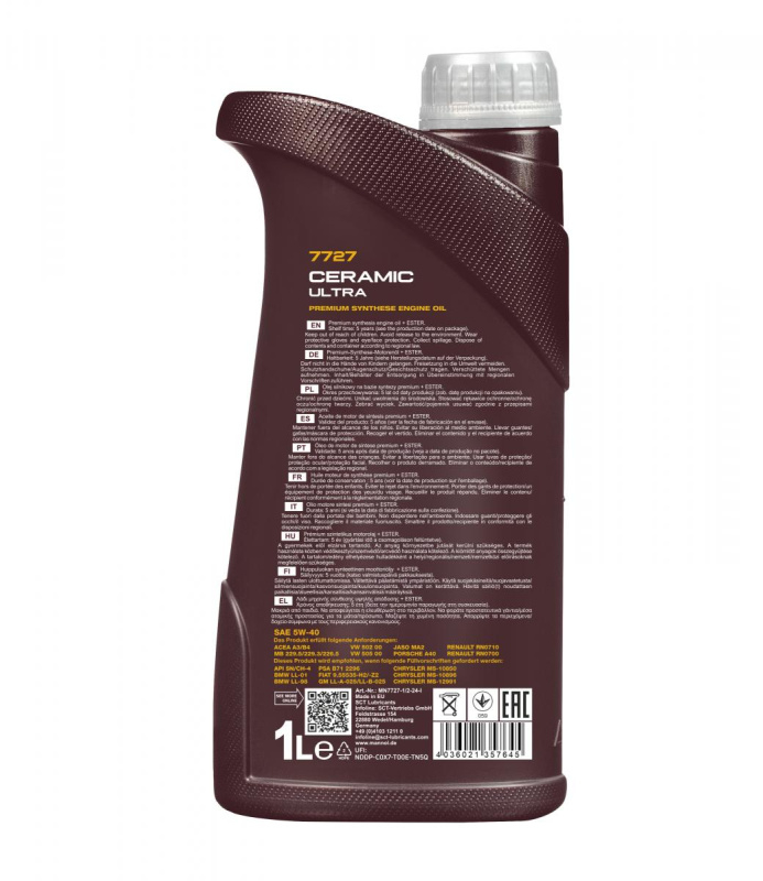 Mannol 7727 Ceramic Ultra SN/CH-4 A3/B4 5W-40 1 �